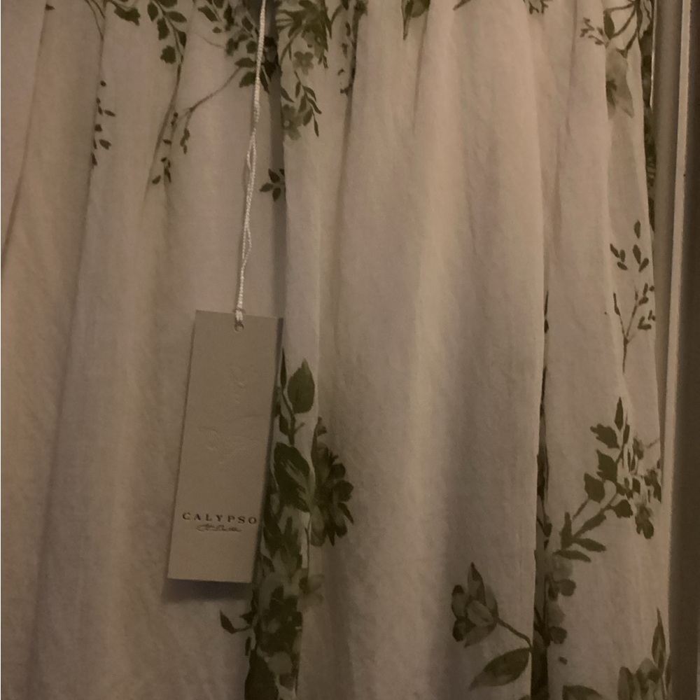 Calypso St. Barth Olive and Cream Leaf Print Skirt